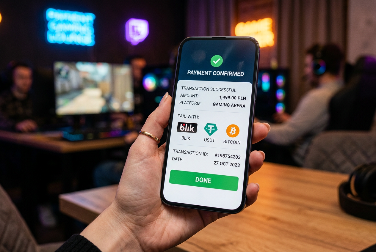 Secure mobile payment interface showing cryptocurrency and local payment options on a smartphone